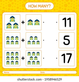How many counting game with mosque. worksheet for preschool kids, kids activity sheet, printable worksheet