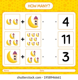 How many counting game with mosque. worksheet for preschool kids, kids activity sheet, printable worksheet