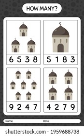 How many counting game with mosque. worksheet for preschool kids, kids activity sheet, printable worksheet