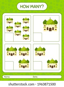 How many counting game with mosque. worksheet for preschool kids, kids activity sheet, printable worksheet