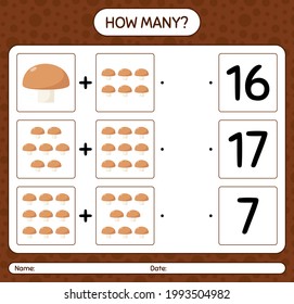 How many counting game with mushroom. worksheet for preschool kids, kids activity sheet, printable worksheet