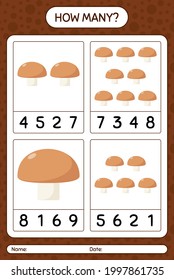 How many counting game with mushroom. worksheet for preschool kids, kids activity sheet, printable worksheet