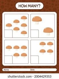 How many counting game with mushroom. worksheet for preschool kids, kids activity sheet, printable worksheet