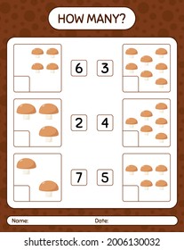 How many counting game with mushroom. worksheet for preschool kids, kids activity sheet, printable worksheet