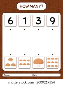 How many counting game with mushroom. worksheet for preschool kids, kids activity sheet, printable worksheet