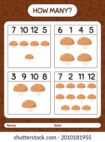 How many counting game with mushroom. worksheet for preschool kids, kids activity sheet, printable worksheet