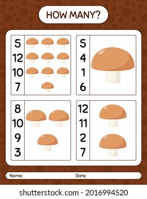 How many counting game with mushroom. worksheet for preschool kids, kids activity sheet, printable worksheet