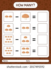 How many counting game with mushroom. worksheet for preschool kids, kids activity sheet, printable worksheet