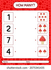 How many counting game with mushroom. worksheet for preschool kids, kids activity sheet