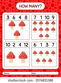 How many counting game with mushroom. worksheet for preschool kids, kids activity sheet