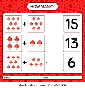 How many counting game with mushroom. worksheet for preschool kids, kids activity sheet