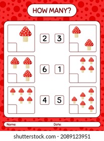How many counting game with mushroom. worksheet for preschool kids, kids activity sheet