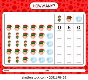 How many counting game with namaobjek. . worksheet for preschool kids, kids activity sheet