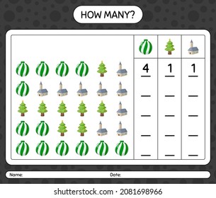 How many counting game with namaobjek. . worksheet for preschool kids, kids activity sheet