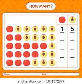 How many counting game with nectarine worksheet for preschool kids, kids activity sheet, printable worksheet