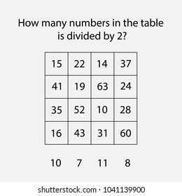 How many counting game with numbers divided by 2 for kids, educational maths task for the development of logical thinking, preschool worksheet activity, count and choose the answer,vector illustration