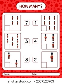How many counting game with nutcracker. worksheet for preschool kids, kids activity sheet