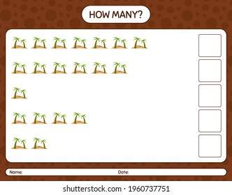 How many counting game with oasis. worksheet for preschool kids, kids activity sheet, printable worksheet