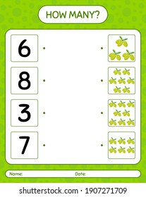 How many counting game with olive. worksheet for preschool kids, kids activity sheet, printable worksheet