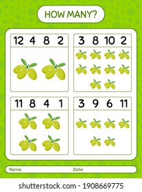 How many counting game with olive. worksheet for preschool kids, kids activity sheet, printable worksheet
