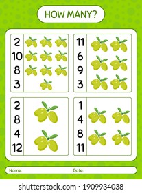 How many counting game with olive. worksheet for preschool kids, kids activity sheet, printable worksheet