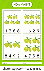 How many counting game with olive worksheet for preschool kids, kids activity sheet, printable worksheet