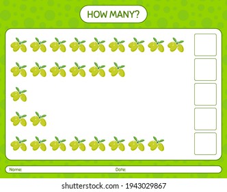 How many counting game with olive worksheet for preschool kids, kids activity sheet, printable worksheet
