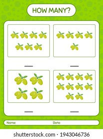 How many counting game with olive worksheet for preschool kids, kids activity sheet, printable worksheet
