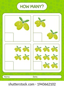 How many counting game with olive worksheet for preschool kids, kids activity sheet, printable worksheet