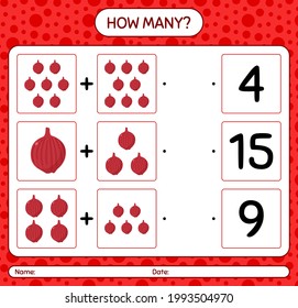 How many counting game with onion. worksheet for preschool kids, kids activity sheet, printable worksheet