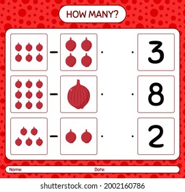 How many counting game with onion. worksheet for preschool kids, kids activity sheet, printable worksheet