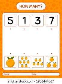 How many counting game with orange worksheet for preschool kids, kids activity sheet, printable worksheet

