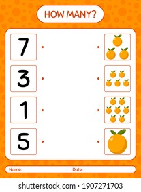 ¿Cuántos de los juegos de conteo con naranja? hoja de trabajo para niños de preescolar, hoja de actividades para niños, hoja de trabajo imprimible
