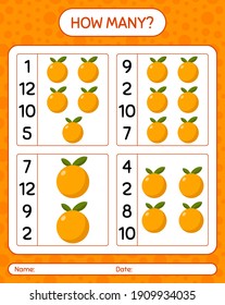 How many counting game with orange worksheet for preschool kids, kids activity sheet, printable worksheet