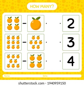 How many counting game with orange worksheet for preschool kids, kids activity sheet, printable worksheet