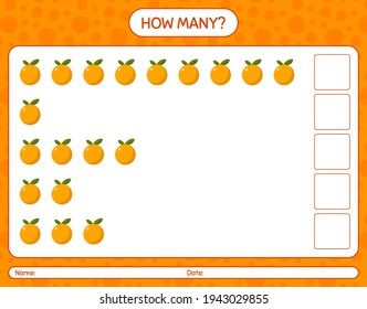 How many counting game with orange worksheet for preschool kids, kids activity sheet, printable worksheet