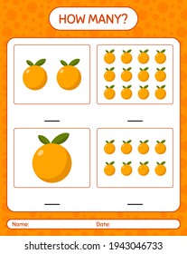 How many counting game with orange worksheet for preschool kids, kids activity sheet, printable worksheet