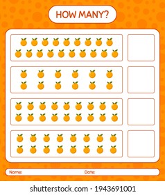 How many counting game with orange worksheet for preschool kids, kids activity sheet, printable worksheet