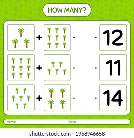 How many counting game with palm tree. worksheet for preschool kids, kids activity sheet, printable worksheet