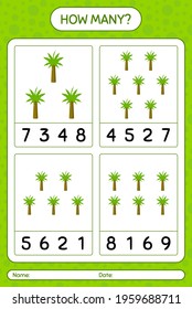 How many counting game with palm tree. worksheet for preschool kids, kids activity sheet, printable worksheet