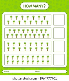 How many counting game with palm tree. worksheet for preschool kids, kids activity sheet, printable worksheet