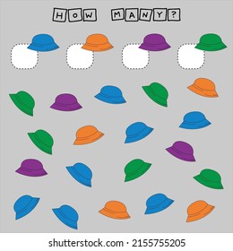 Wie viele zählen Spiel mit Panama. Arbeitsblatt für Vorschulkinder, Kinderaktivitätsblatt, Druckbogen