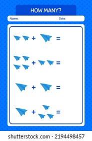 How many counting game with paper plane. worksheet for preschool kids, kids activity sheet