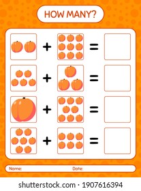 How many counting game with peach. worksheet for preschool kids, kids activity sheet, printable worksheet
