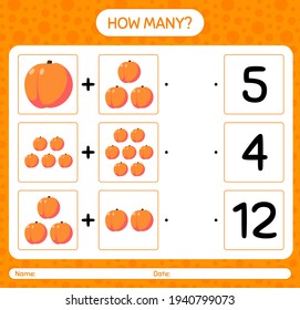 How many counting game with peach. worksheet for preschool kids, kids activity sheet, printable worksheet