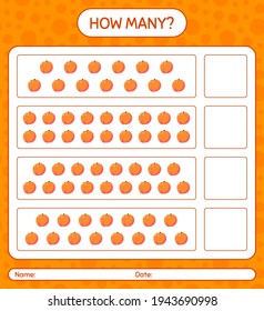 How many counting game with peach worksheet for preschool kids, kids activity sheet, printable worksheet