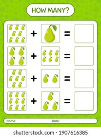 How many counting game with pear. worksheet for preschool kids, kids activity sheet, printable worksheet
