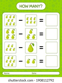 How many counting game pear. worksheet for preschool kids, kids activity sheet, printable worksheet