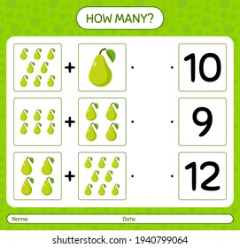 How many counting game with pear. worksheet for preschool kids, kids activity sheet, printable worksheet