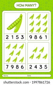 How many counting game with peas. worksheet for preschool kids, kids activity sheet, printable worksheet